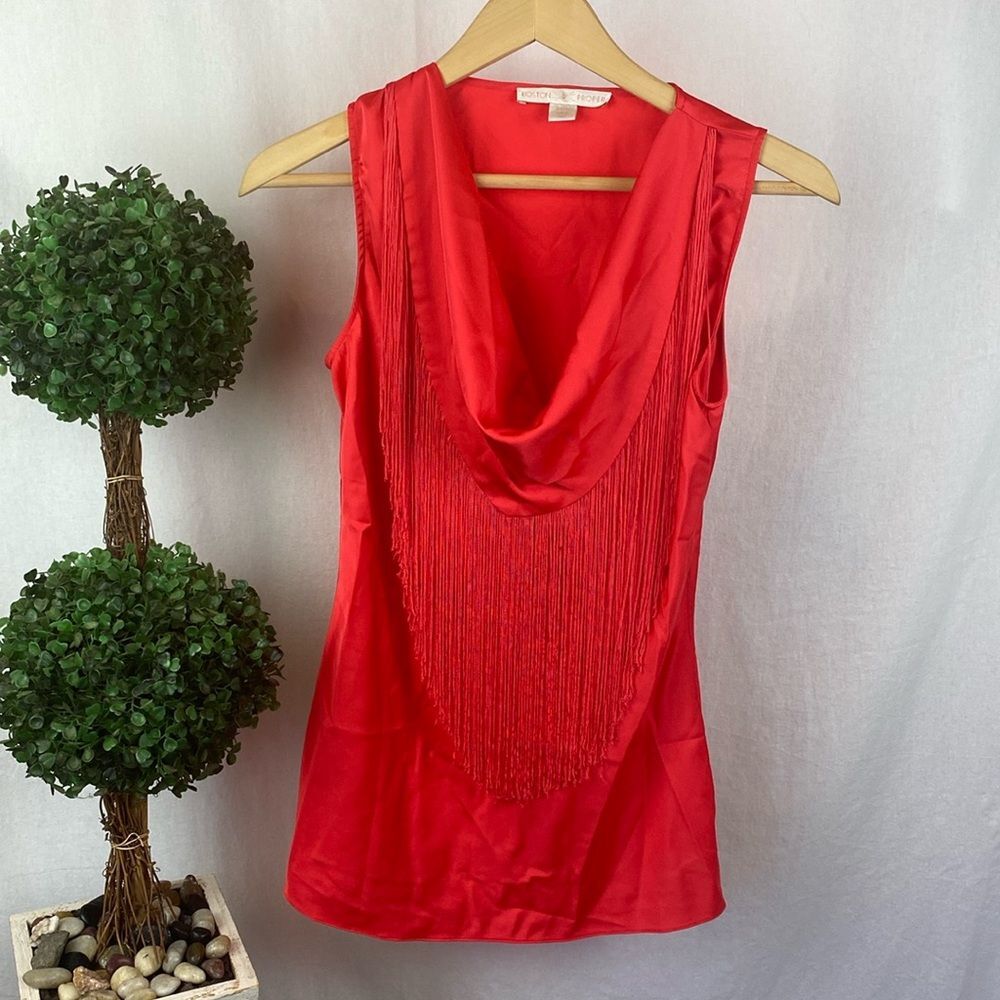 Boston Proper Red Sleeveless Fringe Accent Drape Bodice Blouse Top 6 - Picture 4 of 5